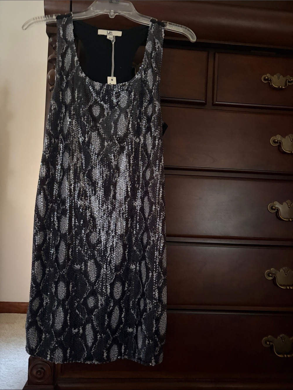 Ya Los Angeles Black and Gray Snake-Print Mini Dress